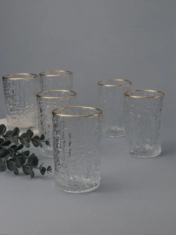 Набор бокалов с узором, 240 мл. 6 шт. С золотой каймой