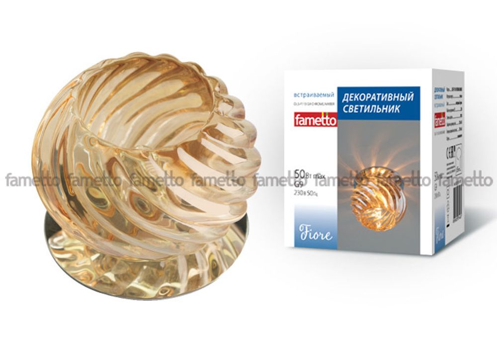 DLS-F113 G9 CHROME/AMBER Светильник декоративный встраиваемый ТМ Fametto, серия Fiore. Без лампы, цоколь G9. Основание металл, цвет хром. Отделка