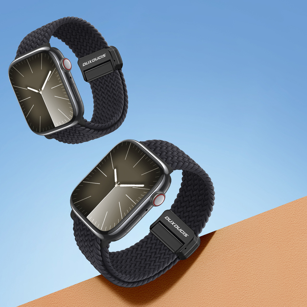 Эластичный ремешок черного цвета (Midnight) от Dux Ducis для смарт часов Apple Watch размером 42, 44, 45, 46, 49MM, серия Strap (Mixture Pro Series)