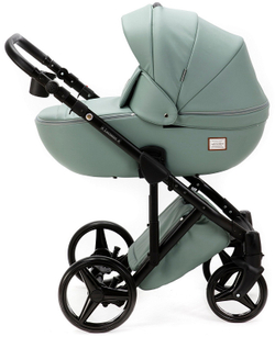 Детская коляска Adamex Luciano Deluxe 2 в 1 Q114-С (СЕРО-ЗЕЛЕН.КОЖА 100%+ЧЕРАЯ РАМА)
