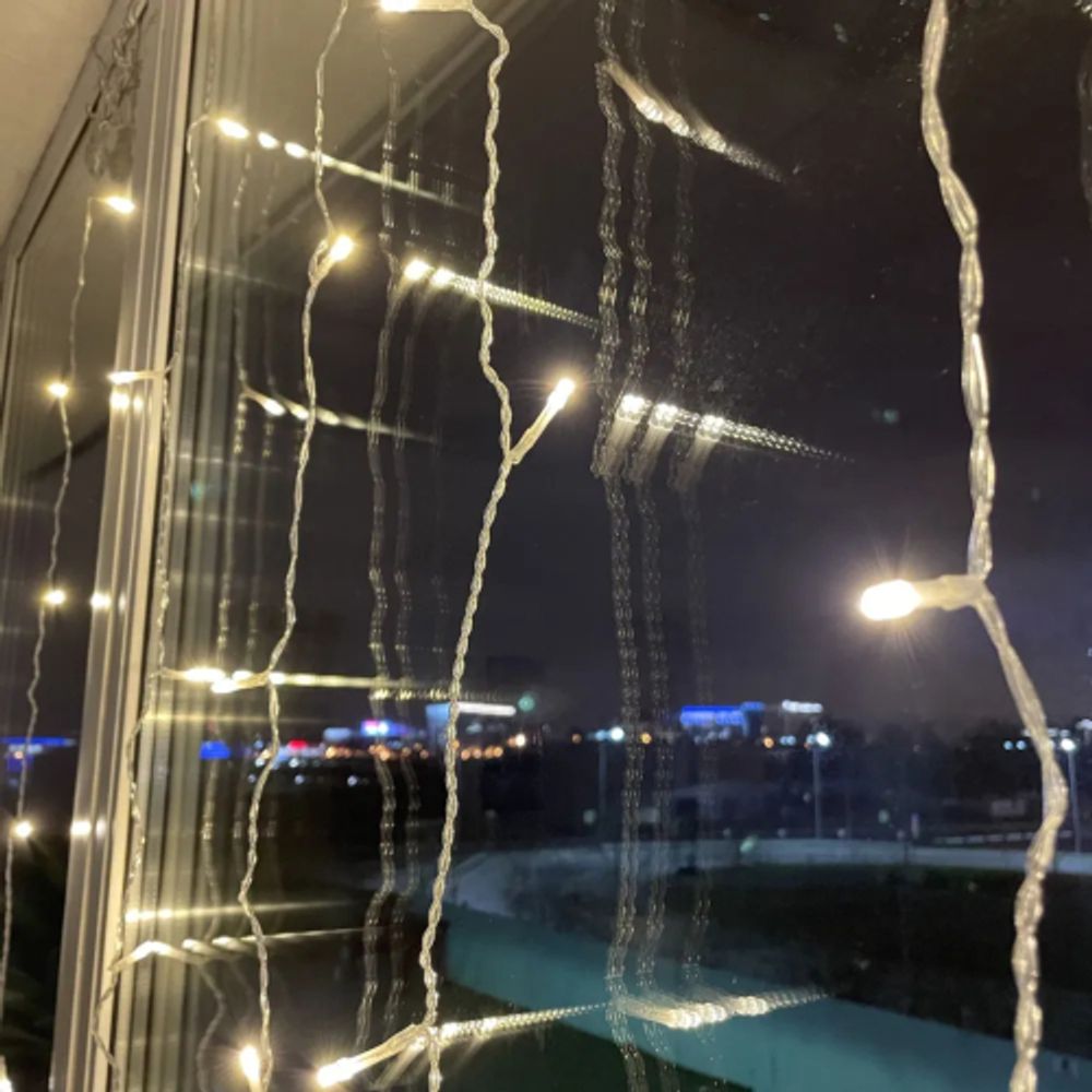 Светодиодная новогодняя гирлянда ЭРА ENOZ-2B Занавес уличная 2 м*2 м желтая 96 LED | Гирлянды