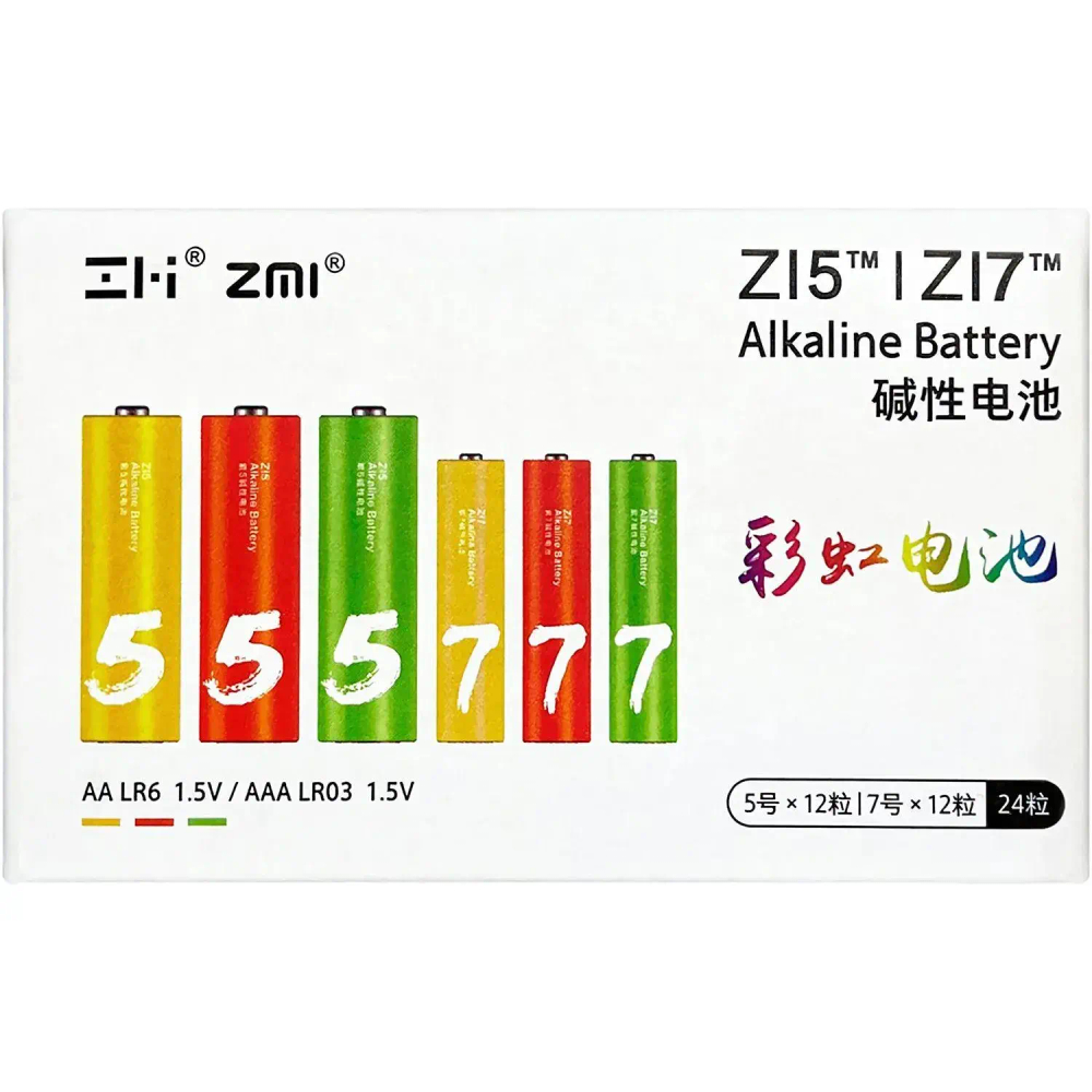 Батарейка алкалиновые Xiaomi ZMI Rainbow Zi5 AA/Zi7 AAA (12+12 шт.) (LR24)