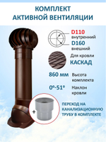 Турбодефлектор TD160, вент. выход утепленный высотой Н-700 с переходом D110, проходной элемент для металлочерепицы Каскад