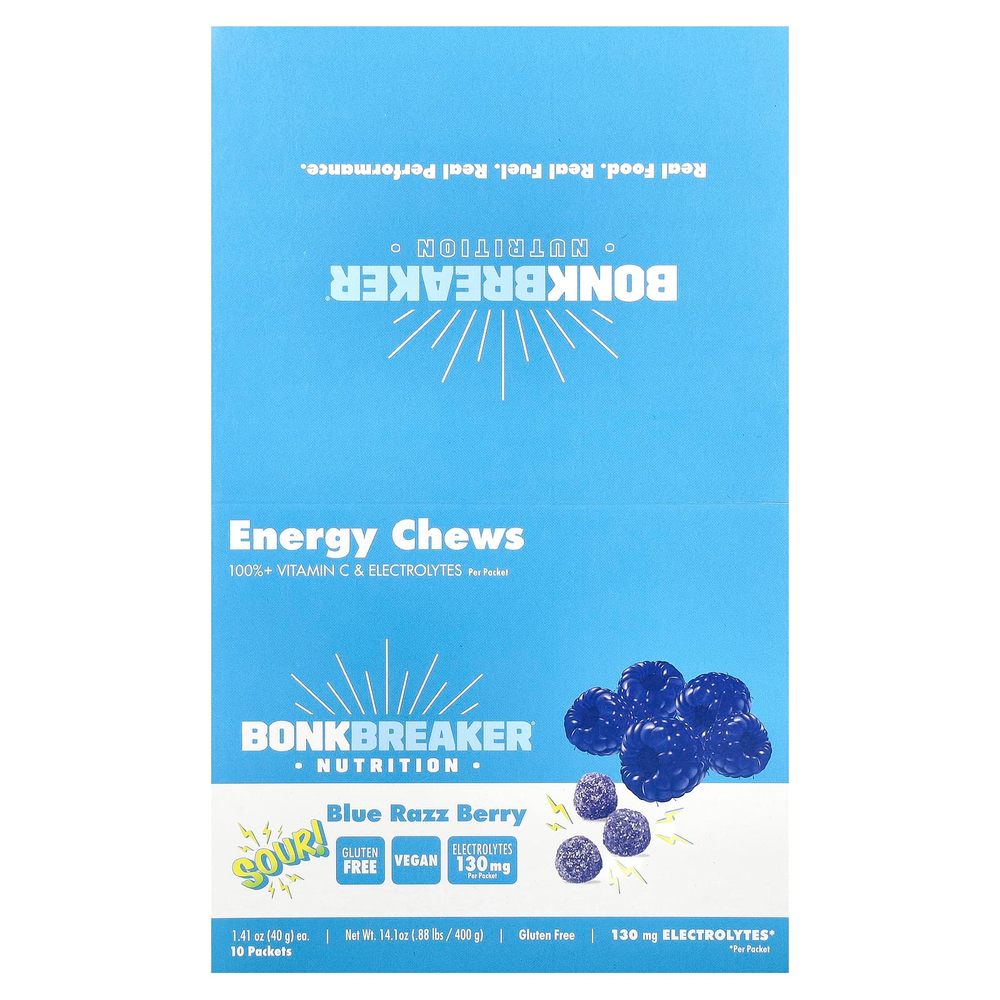 Bonk Breaker, Energy Chews, Blue Razz Berry, 10 пакетиков по 40 г (1,41 унции)