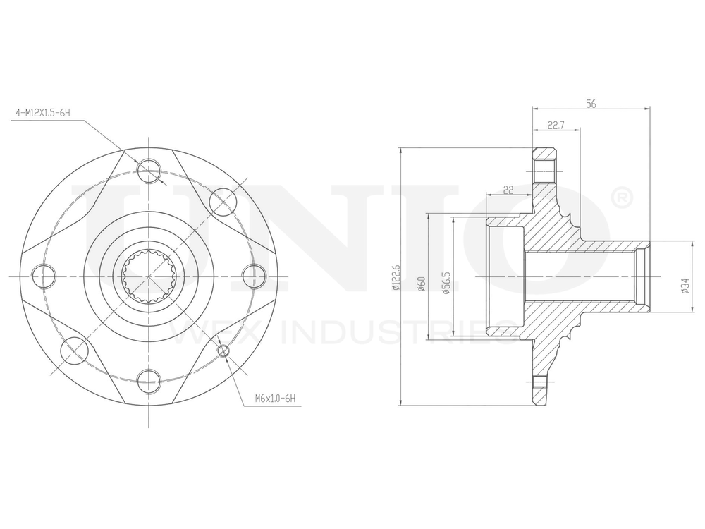 Ступица передняя (без ABS) UNIO HUB-20226