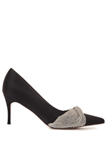 Женские туфли замшевые чёрные с бантом из страз