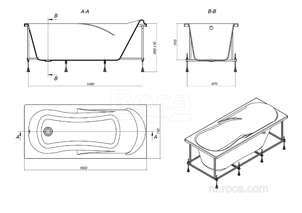 Акриловая ванна Roca Uno 160х75 прямоугольная белая ZRU9302869