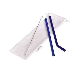 Набор стеклянных трубочек ZEERO "Минималист", синий с чехлом