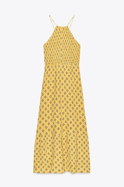 ZARA ПЛАТЬЕ МИДИ С ПРИНТОМ, ЖЕЛТЫЙ