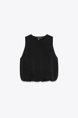 ZARA ТРИКОТАЖНЫЙ ТОП С ОБЪЕМНЫМ НИЗОМ, ЧЕРНЫЙ