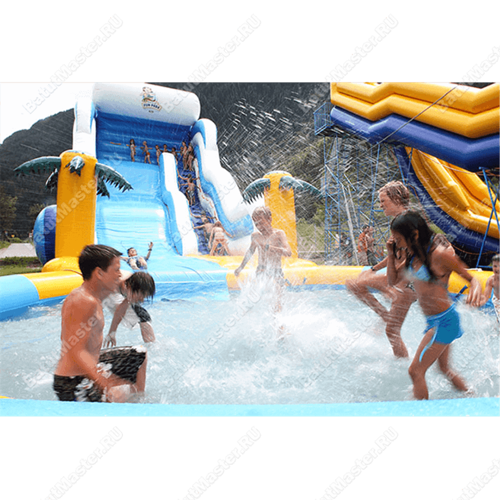 Надувной батут с бассейном «Пляжный оазис», 15*6.5*6.5 м