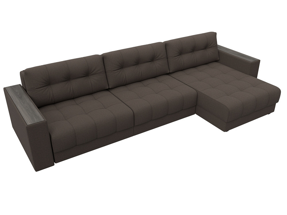 Диван угловой с декором Лига-049 НПБ Лонг, Амур 05 РОГОЖКА коричневый