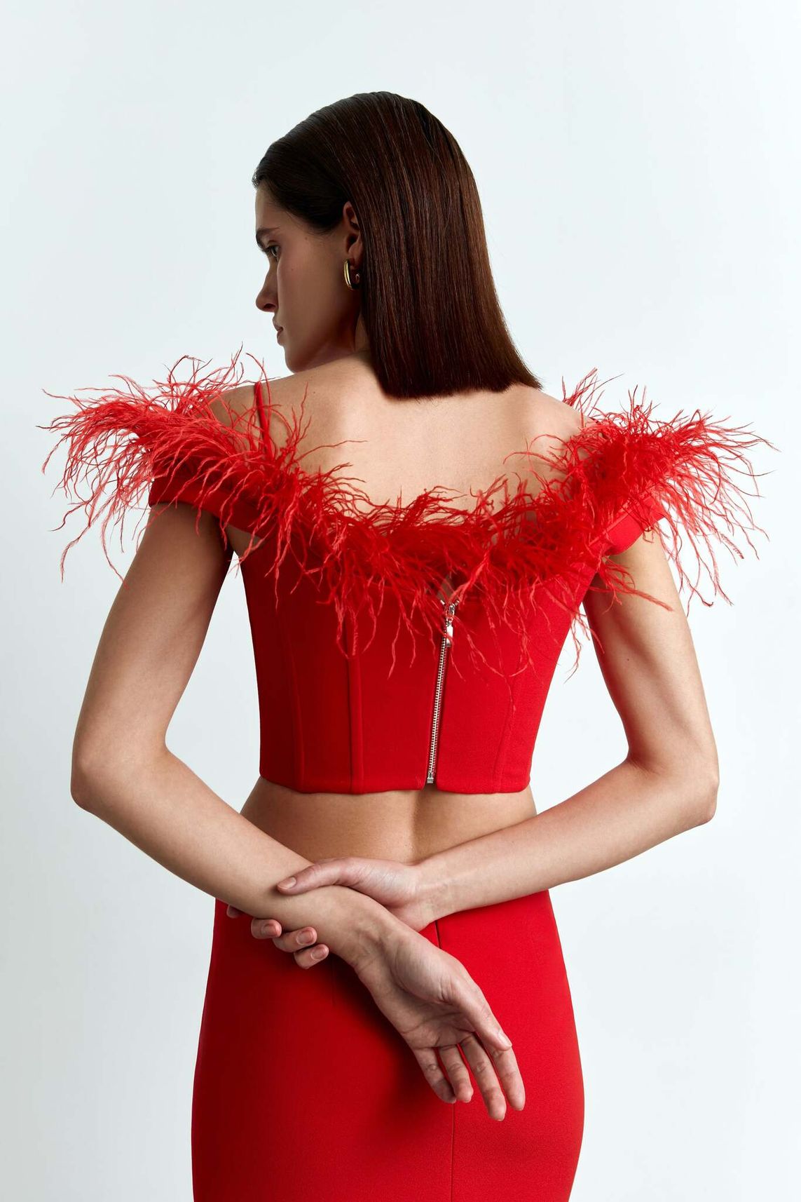 Корсетный топ с перьями