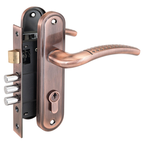 Замок врезной АЛЛЮР ЗВ4-132/3 -61А(1232)  AС ст.медь, для дер.дверей с/руч(3 ригеля+1 защелка)/6805