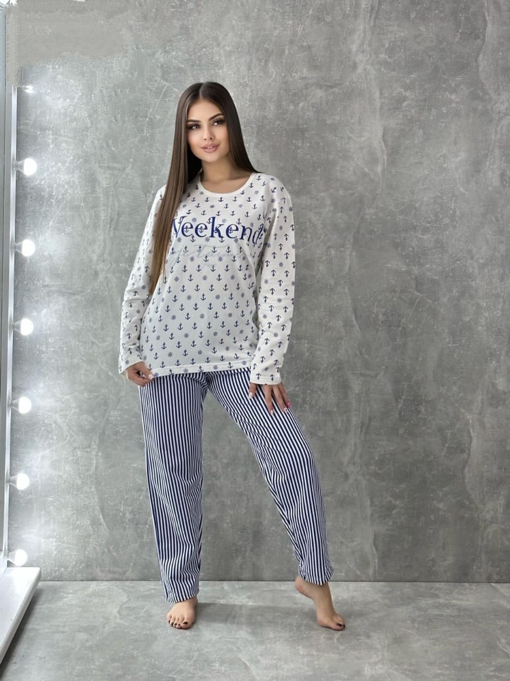 [m]Пижама женская штаны+футб д/р (фланель) П008-10 норма