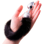 Маленькая анальная втулка 8,5см с черным хвостом ToyFa Metal 712021