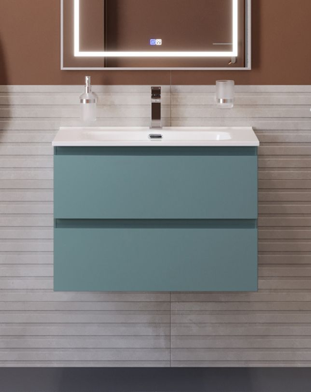 Тумба с раковиной подвесная BelBagno KRAFT-600-2C-SO-AO Голубой матовый, раковина белая BB600ETL