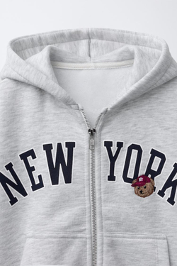 ZARA ТОЛСТОВКА НА МОЛНИИ С ВЫШИВКОЙ «МЕДВЕДЬ», СЕРЫЙ МЕЛАНЖ