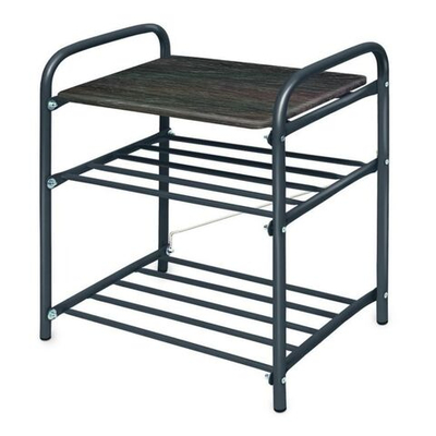 Полка для обуви, мет-л, 3 секц, 44х33х50 см, с сиденьем МДФ, дуб шале темная, Nika, Б2/ДШ