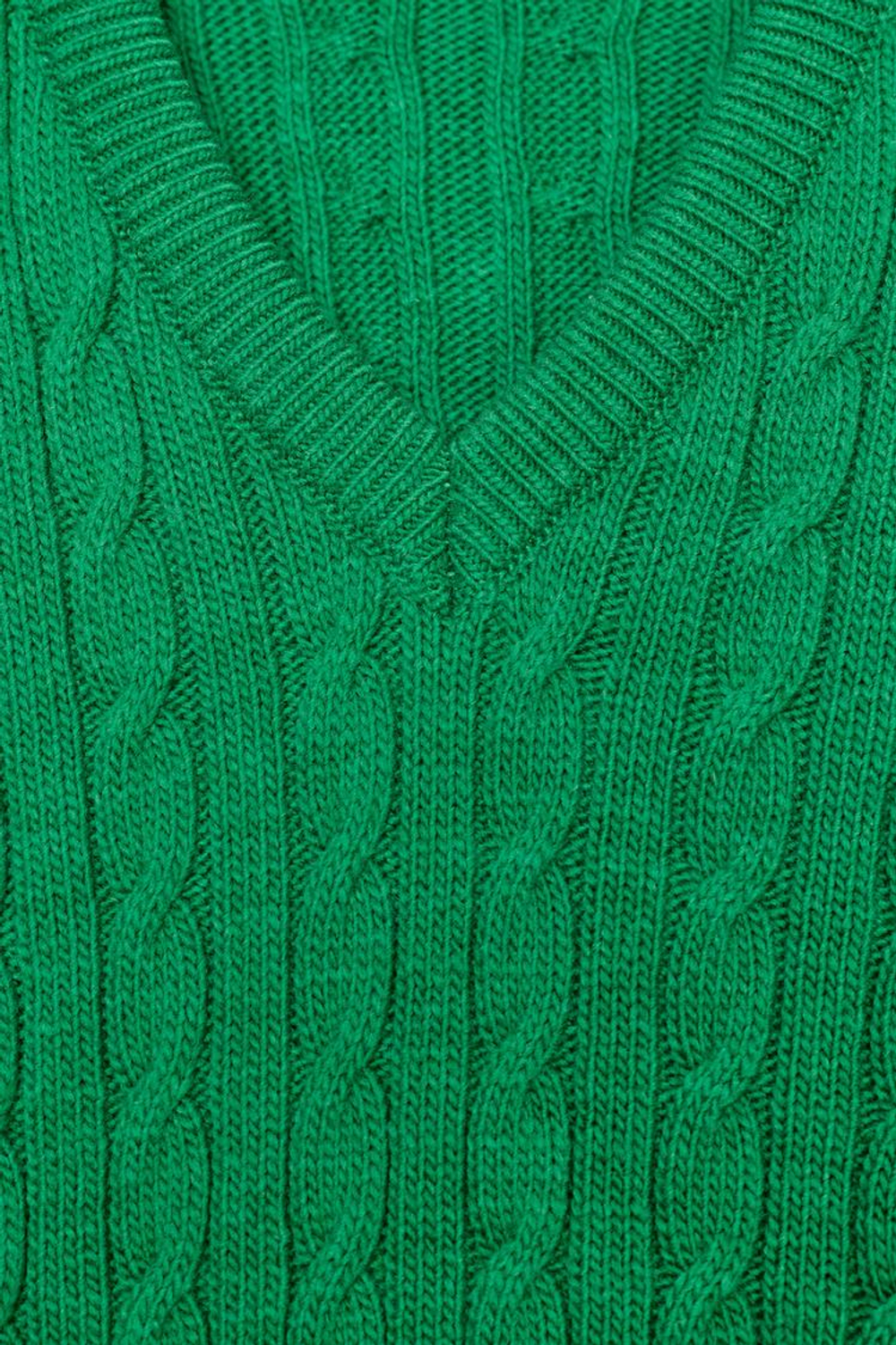 ZARA СВИТЕР С V-ОБРАЗНЫМ ВЫРЕЗОМ И УЗОРОМ «КОСЫ», ЗЕЛЕНЫЙ