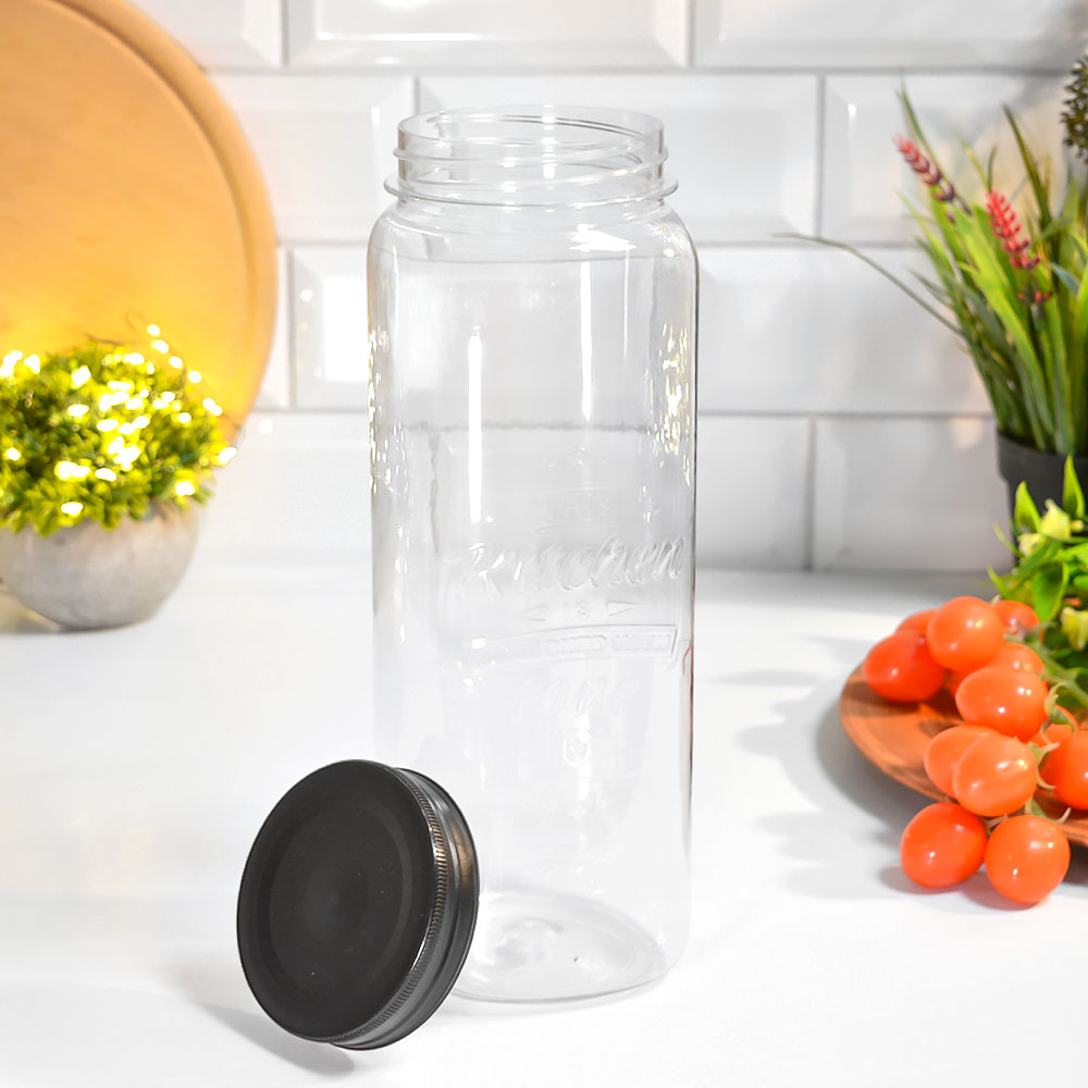 Банка 2,2л квадратная с эмбоссингом "Love Kitchen", прозрачный/черный