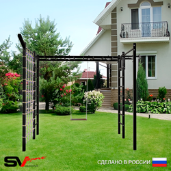 Уличная шведская стенка Sv Sport рукоход с комплектом турник прямой 2шт У5297 (Турник/Деревянные/Кронш бокс/Сетка)
