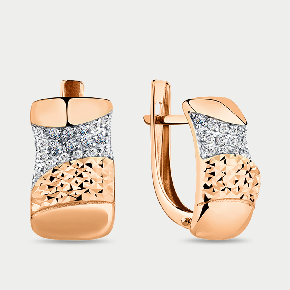 Серьги женские из розового золота 585 пробы с фианитами (арт. 002-0658-7101-011)
