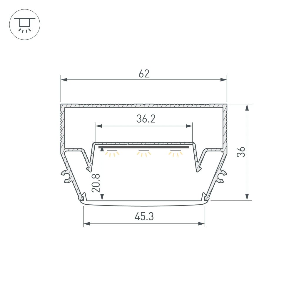 Профиль STRETCH-S-50-CEIL-CENTER-2000 (GAMMA50) (Arlight, Алюминий) 040700