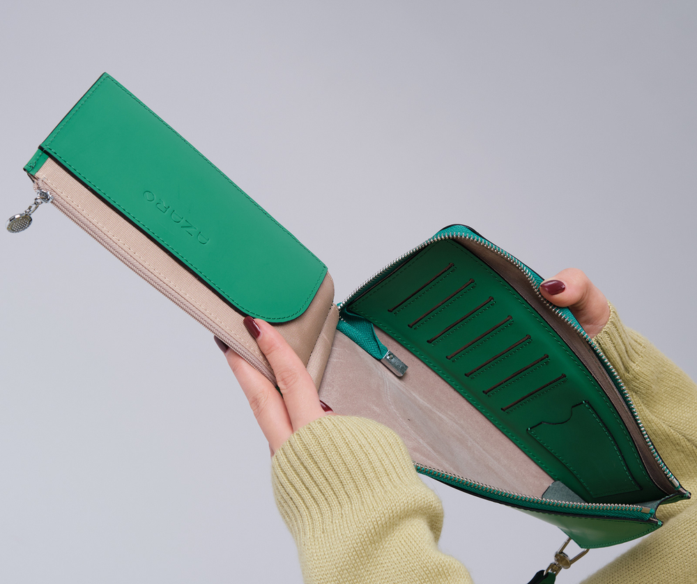 Клатч кожаный Azaro 30647 зеленая весна