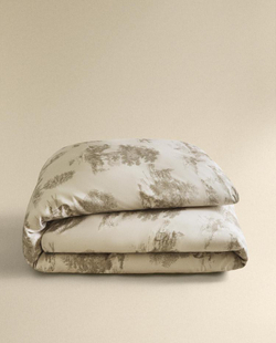 ZARA HOME ПОДОДЕЯЛЬНИК С ПРИНТОМ (300 НИТЕЙ), СЕРЫЙ/БЕЖЕВЫЙ