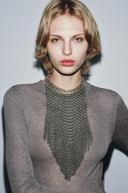 ZARA ОЖЕРЕЛЬЕ-НАГРУДНИК С КОЛЬЦАМИ, СЕРЕБРИСТЫЙ