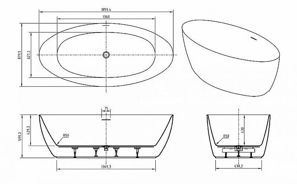 Ванна акриловая BelBagno BB707 186х88