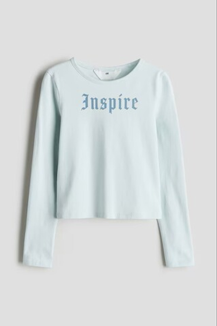 H&M Трикотажный топ с надписью, светло-бирюзовый
