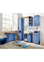 Шкаф навесной Паула для ванной 1 дверь, правый, голубой/черри