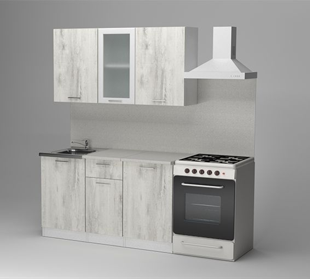 Кухонный гарнитур Алина медиум 1400 мм, каркас ЛДСП, фасад ЛДСП; Стекло, Белый/Пайн белый