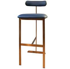 Барный стул TG-309-1, золотые ножки, синяя экокожа