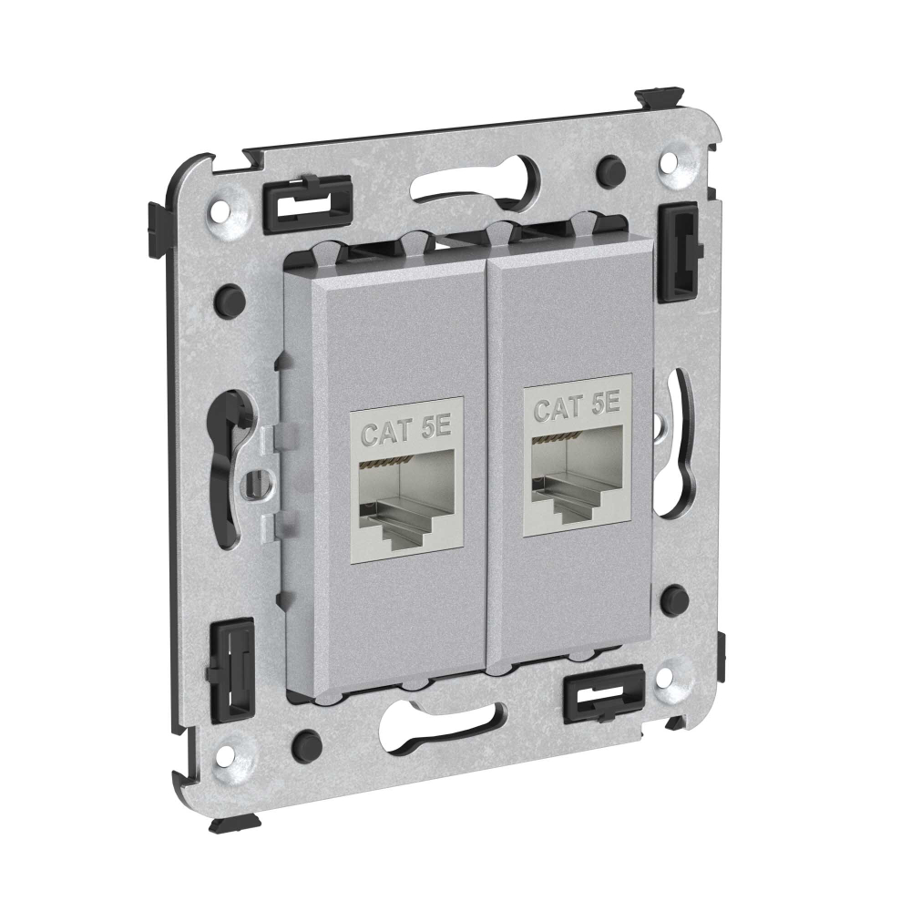 Компьютерная розетка RJ-45 без шторки в стену, кат.5e двойная экранированная, "Avanti", "Закаленная сталь"