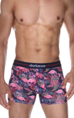 Мужские трусы-боксеры с принтом в виде розовых фламинго (Размер: M) (Цвет: темно-синий)