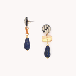 Серьги Nature Bijoux, Madam Bogolan, с растительным волокном в смоле, лазуритом и перламутром, NB24.