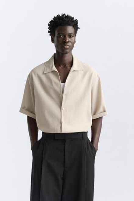 ZARA РУБАШКА ИЗ СМЕСОВОГО ЛИОЦЕЛЛА, БЕЖЕВЫЙ
