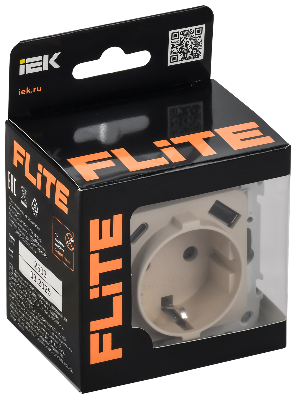 FLITE Розетка 1-местная с заземлением с защитными шторками 16А с USB A+C 20Вт безвинтовое крепление РСЮшс11-1-ФлЛ льняной IEK