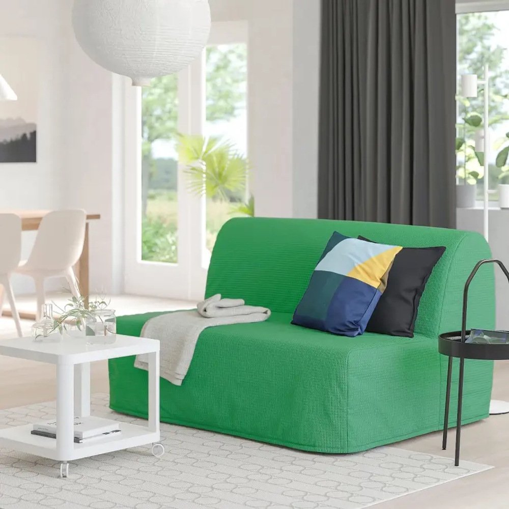 Диван 2-местный - IKEA LYCKSELE LÖVÅS/ЛИКСЕЛЕ ЛЕВОС ИКЕА, 87х100х142 см, зеленый