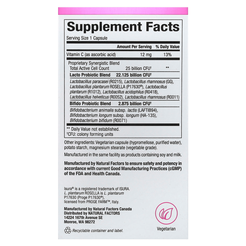 Natural Factors, Лучший пробиотик для женщин на каждый день, 25 миллиардов, 30 вегетарианских капсул