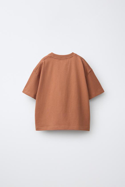 ZARA ФУТБОЛКА С ВЫШИВКОЙ, СВЕТЛО-КОРИЧНЕВЫЙ