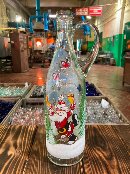 Бутыль "Литр" ручка, 1л. прозрачное стекло, Дед Мороз №3