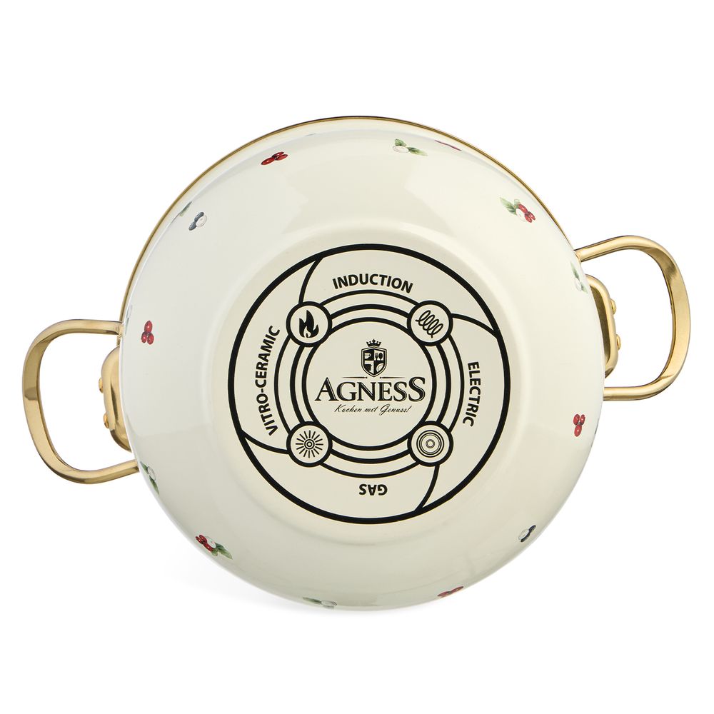 КАСТРЮЛЯ ЭМАЛИРОВАННАЯ AGNESS СО СТЕКЛЯННОЙ КРЫШКОЙ СЕРИЯ "CELEBRATION", 3.6 Л, 22*13 СМ