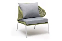 "Милан" кресло плетеное из роупа, каркас алюминий светло-серый (RAL7035) муар, роуп салатовый меланж круглый, ткань светло-серая