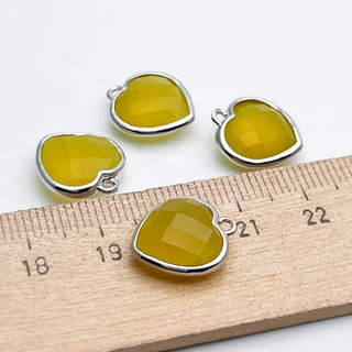 Подвеска Сердце, серпентин, цвет серебро (родий), размер около 14*13 мм, цена за 1 шт