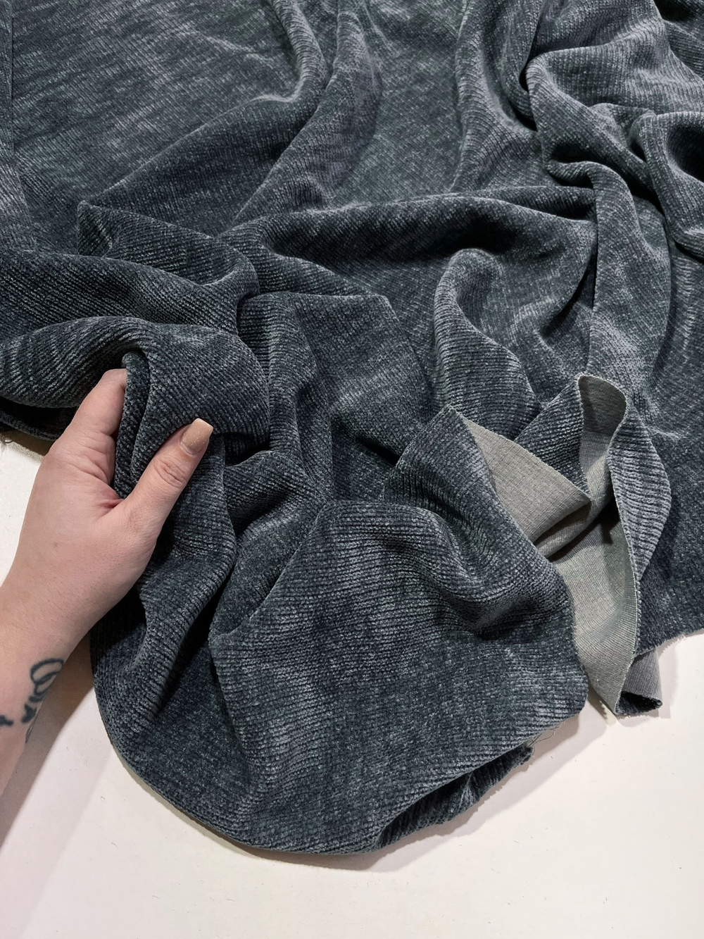 СИНИЙ - Английская вязка СИНЕЛЬ, на стабилизирующем трикотаже (1384 Евгения) (к0 мятый)