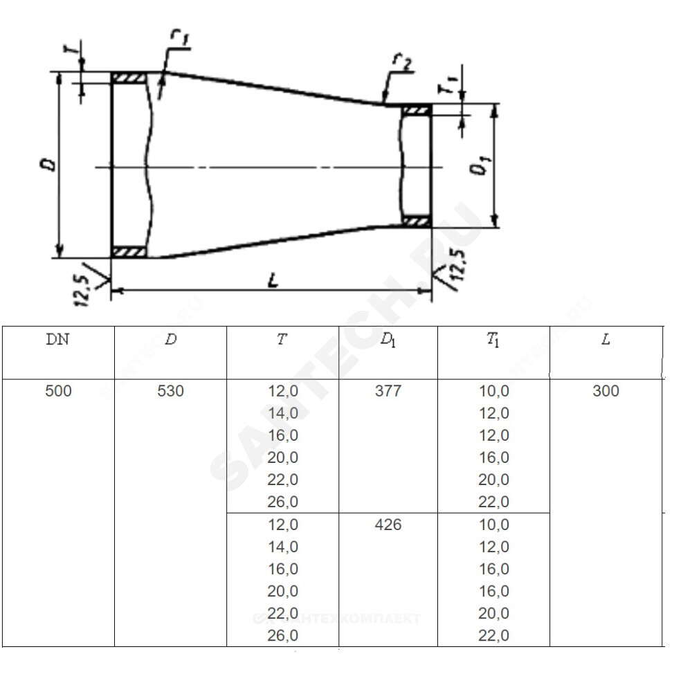 Переход сталь концентрический Дн 76х3,5-38х2,5 (Ду 65х32) бесшовный ГОСТ 17378-2001